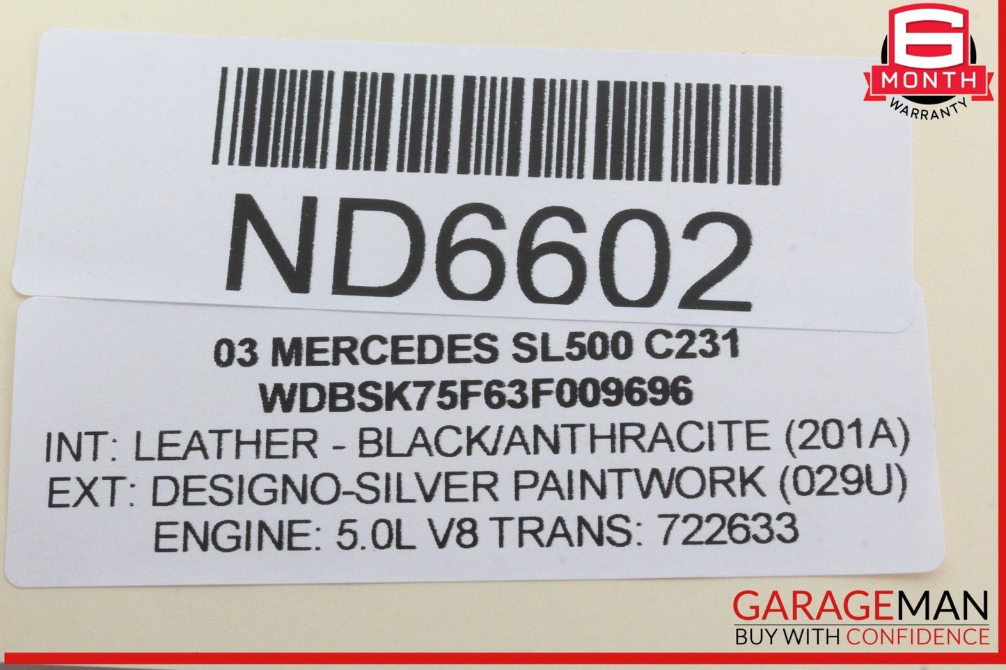 03-12 Mercedes R230 SL500 SL55 Convertible Top Left Load Assist Cylinder OEM