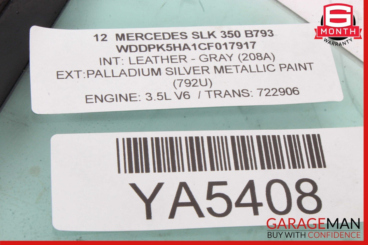 12-20 Mercedes R172 SLK250 SLK350 Rear Left Side Door Quarter Window Glass