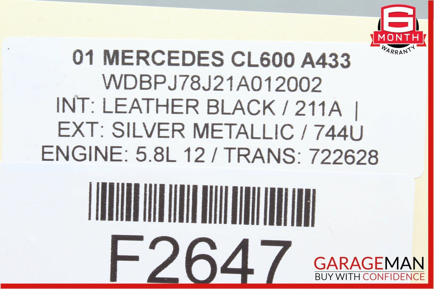 00-01 Mercedes W215 CL500 CL600 Front Right Seat Belt Seatbelt Retractor Black