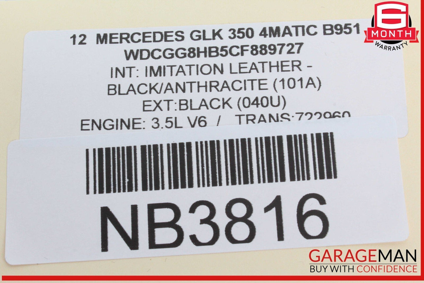 10-15 Mercedes X204 GLK350 4MATIC Right Side Roof Curtain Safety Air Bag OEM