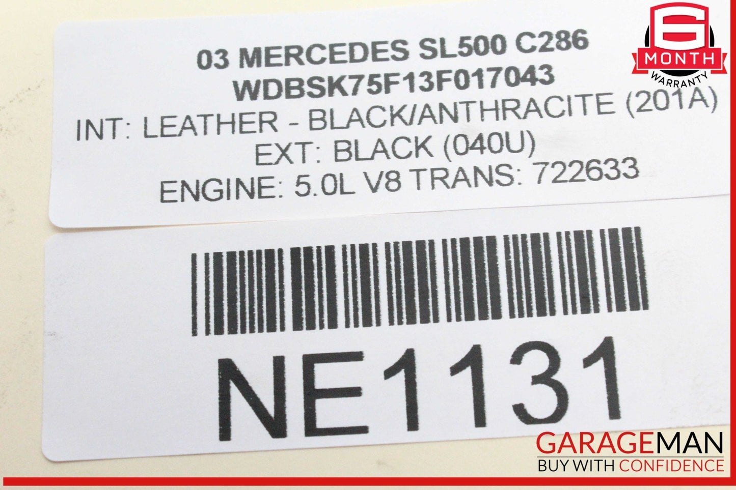 03-08 Mercedes R230 SL500 SL55 Upper Radiator Support Top Cover 2305050288 OEM