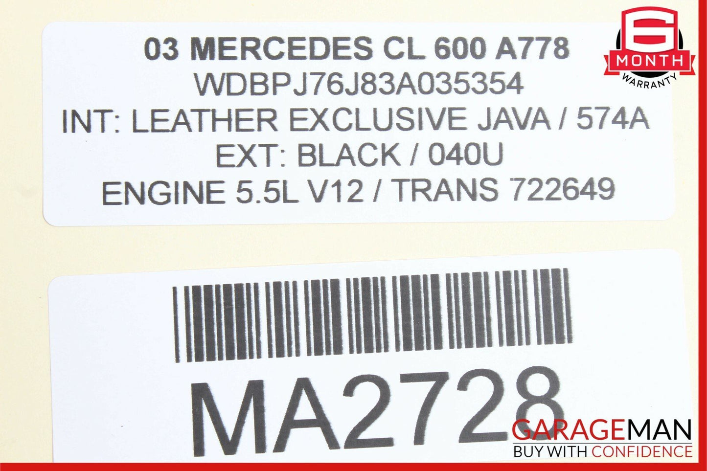 00-06 Mercedes W215 CL600 Front Right / Left Side Seat Head Rest Headrest Java