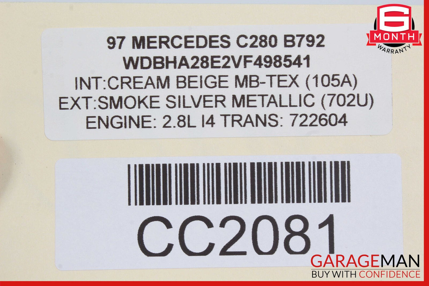 94-00 Mercedes W202 C280 Front Right Lower Bottom Seat Cushion Beige OEM