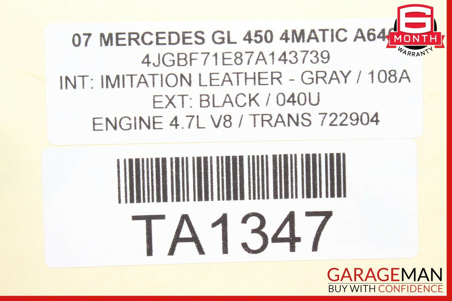 06-12 Mercedes GL450 ML450 Front Right Side Sun Visor Sunvisor Shade Cover Grey