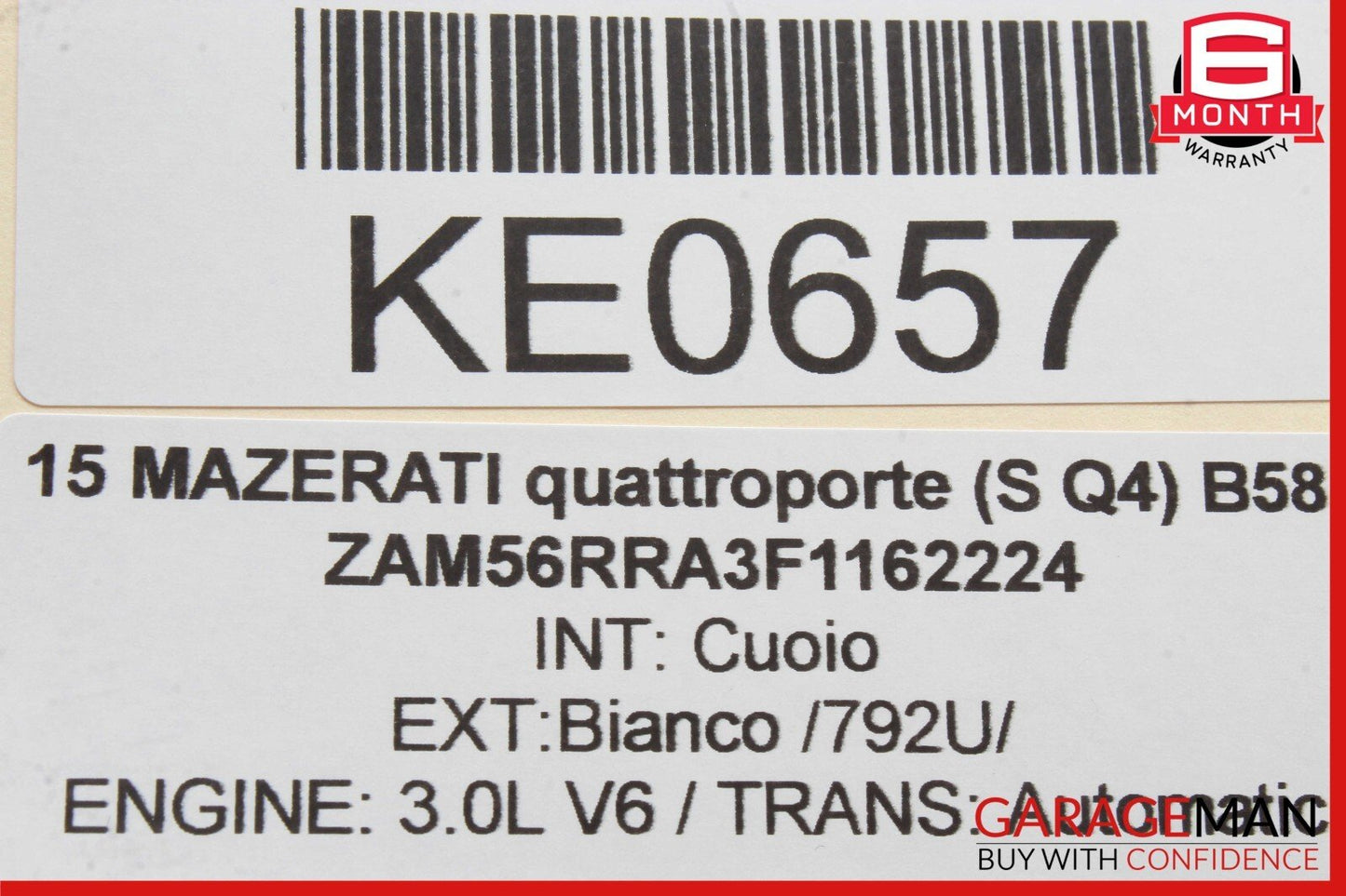 13-17 Maserati Quattroporte M156 Top Roof Shark Fin Antenna 670026006 White OEM