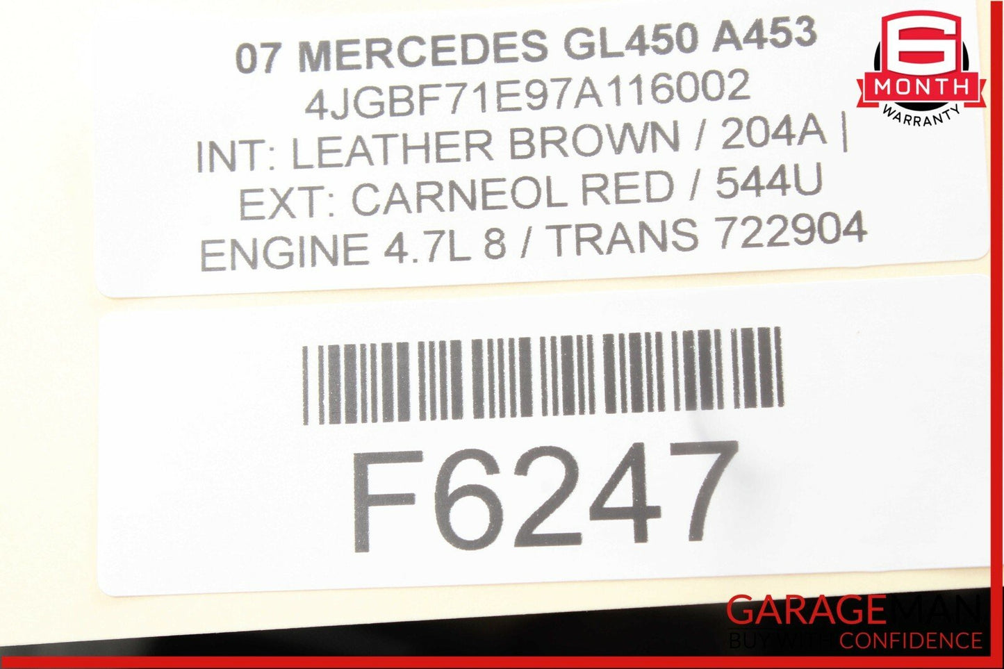 06-12 Mercedes GL450 R350 Rear Overhead Dome Light Lamp Parking Sensor Brown OEM