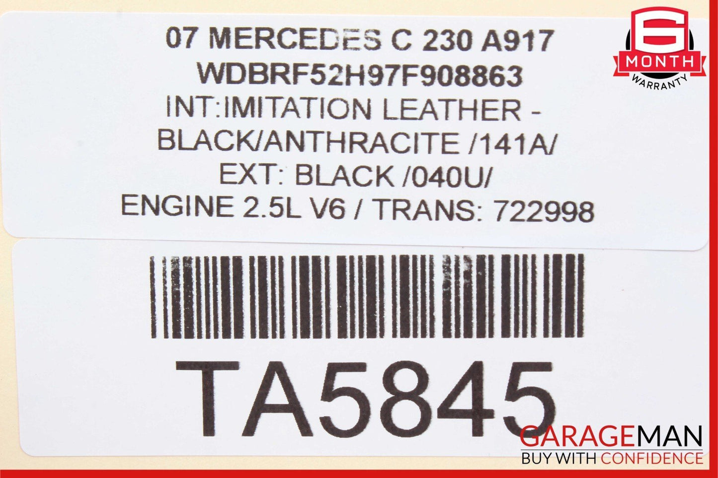 05-07 Mercedes W203 C320 C230 Rear Right Side Exterior Door Handle Black