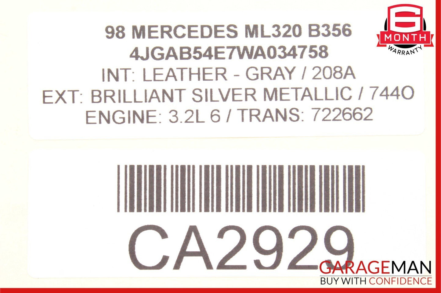 98-05 Mercedes W163 ML320 ML55 Rear Right Side Door Window Regulator Motor Unit