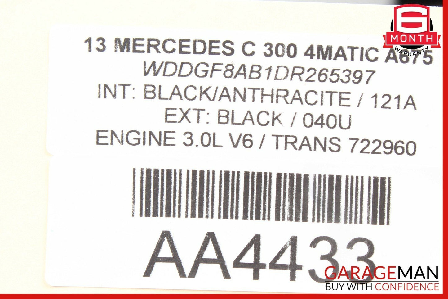 08-14 Mercedes W204 C300 C250 Interior Top Upper Rear View Mirror Assembly Black