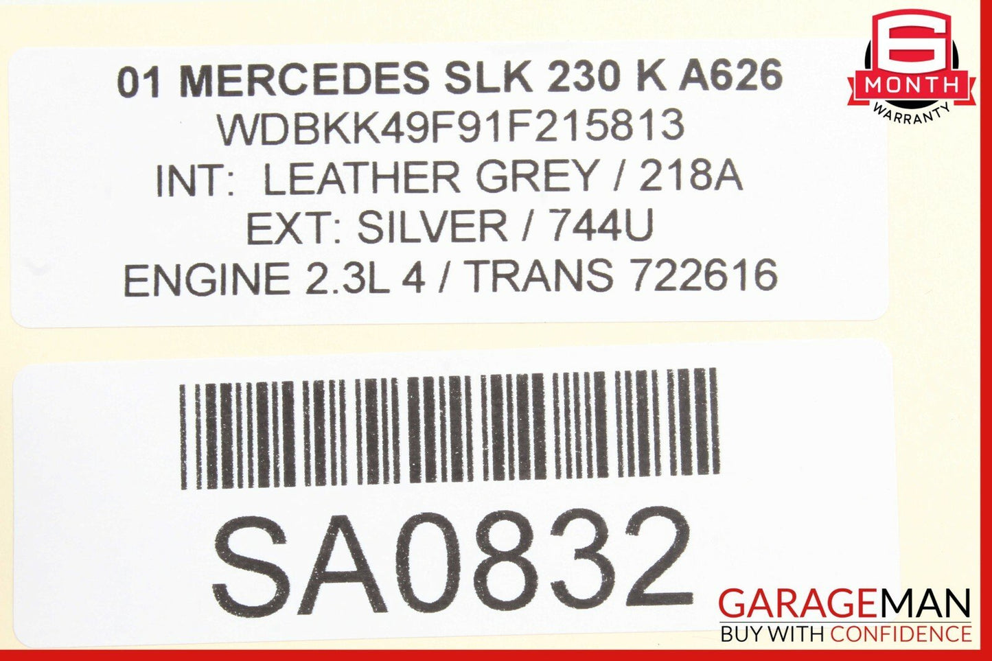 01-04 Mercedes R170 SLK230 Base Left Driver Rocker Panel Side Skirt Silver