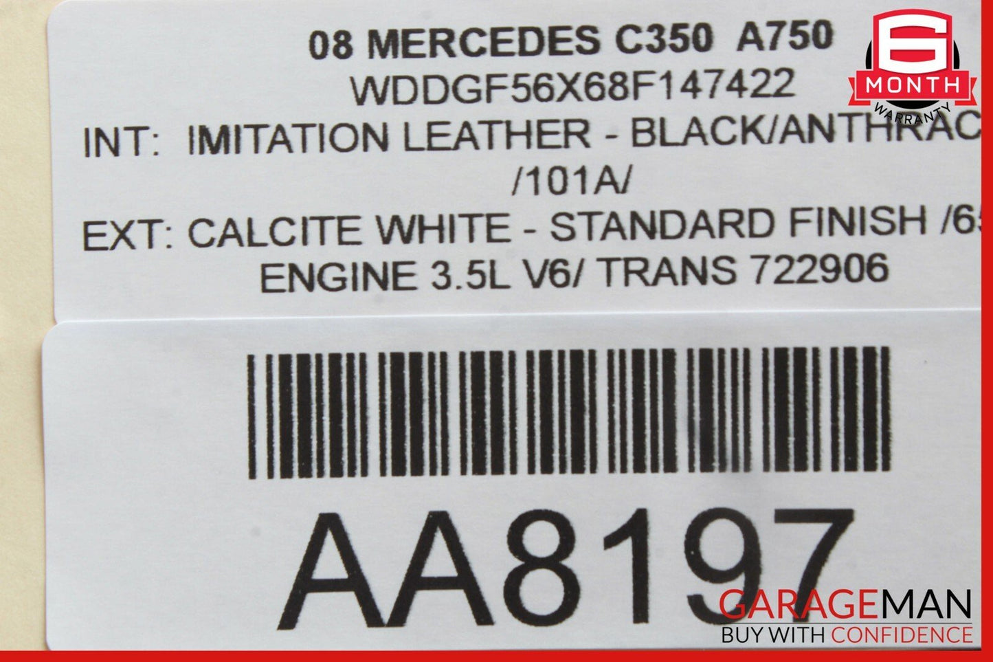 08-11 Mercedes W204 C350 C63 AMG C300 Overhead Dome Light Lamp Assembly Black
