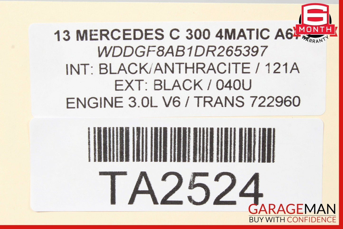 08-14 Mercedes W204 C300 Sedan Front Right Side Top Upper Seat Cushion Black