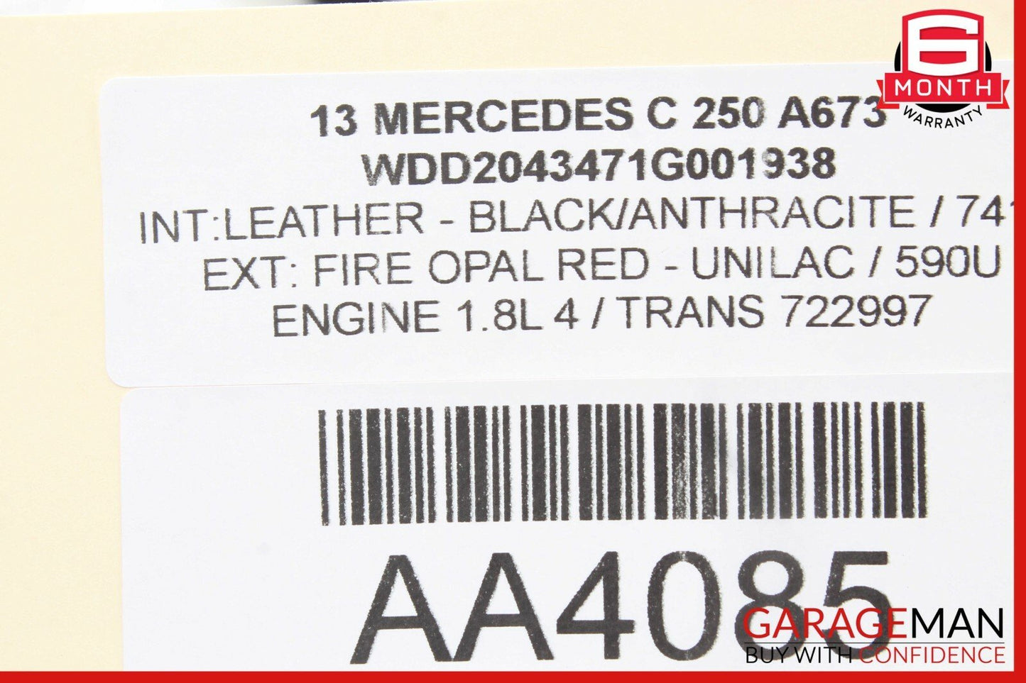 10-16 Mercedes C250 E350 Front Top Upper Rear View Mirror Black 2048104217