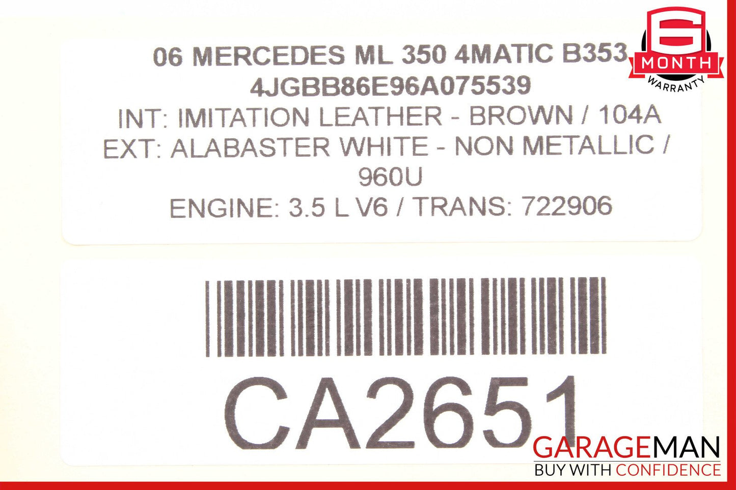 06-13 Mercedes W164 ML350 GL450 Window Regulator Motor Front Left Side OEM
