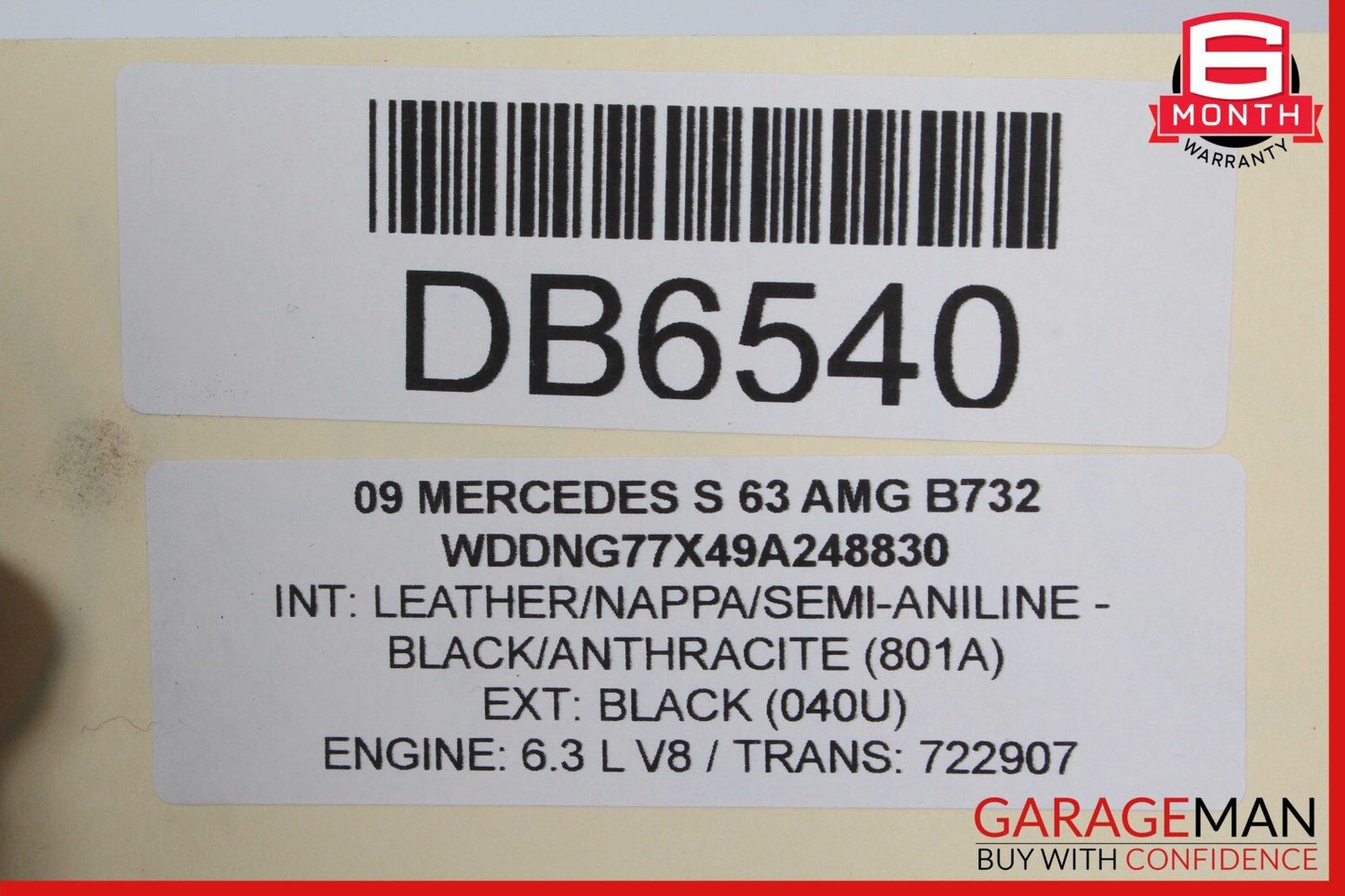 08-09 Mercedes W221 S63 AMG Rear Left Driver Side Door Panel Black OEM