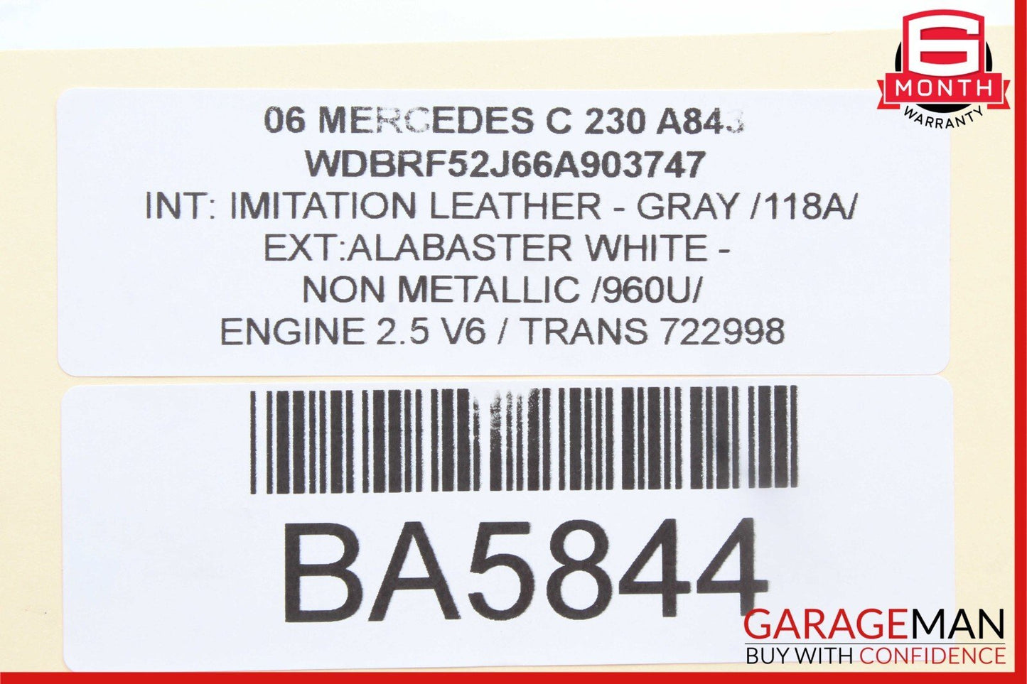 05-07 Mercedes W203 C320 C350 C230 Rear Left Side Exterior Door Handle White