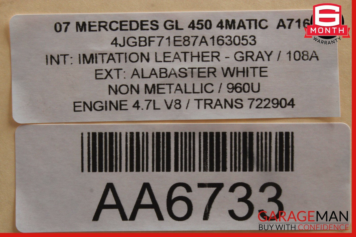 07-12 Mercedes X164 GL320 GL450 Front Right Top Upper Seat Cushion Cover Gray