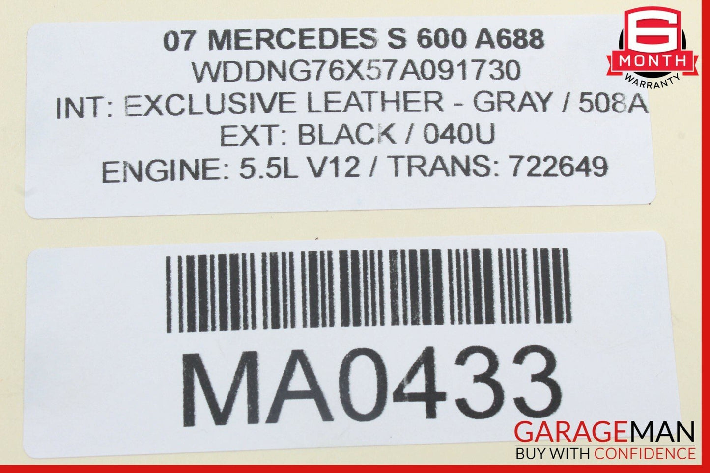 07-14 Mercedes CL600 S600 5.5L V12 Exhaust Manifold Gasket 2751421080 OEM
