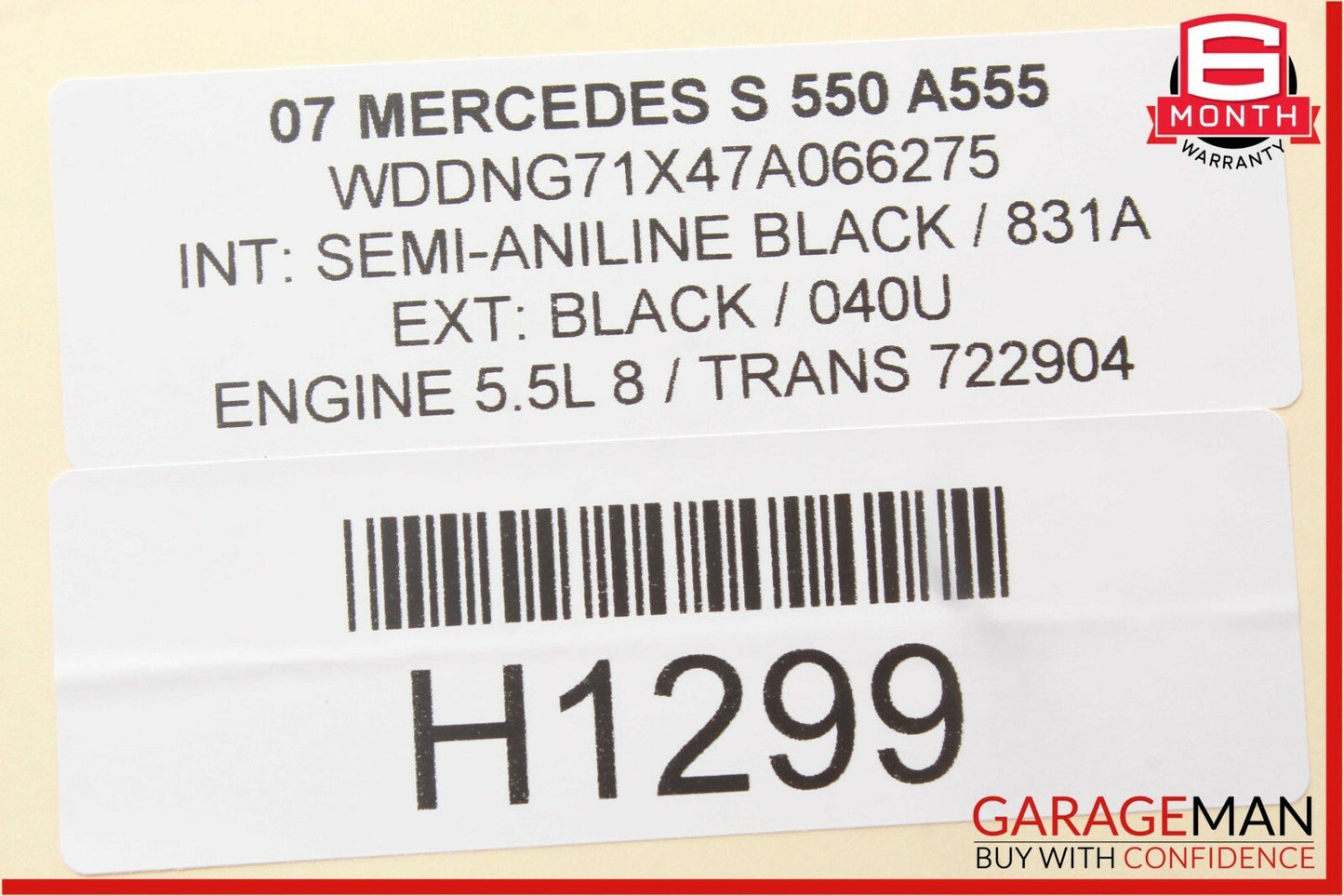 07-09 Mercedes W221 S550 Interior Top Upper Rear View Inside Dim Mirror Grey