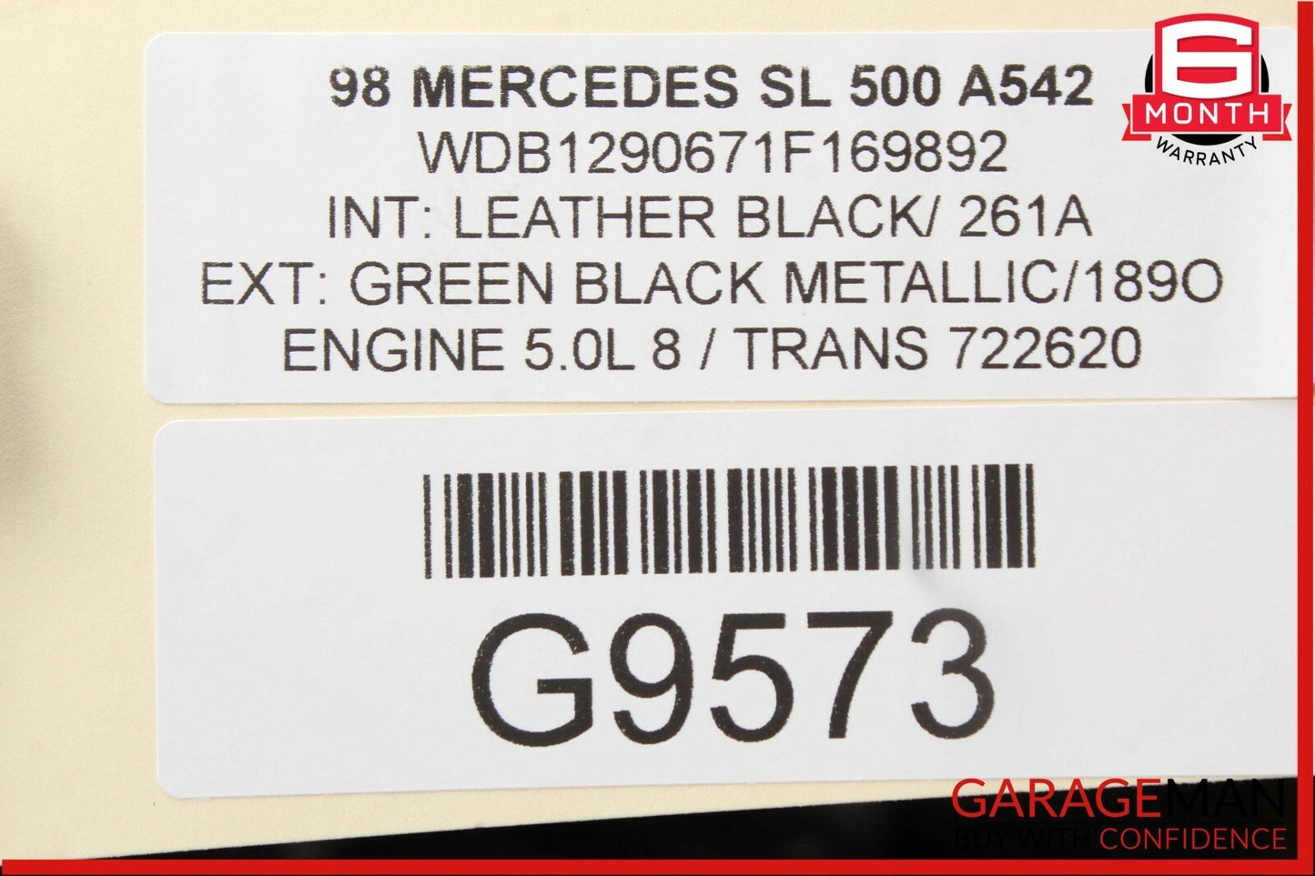 96-02 Mercedes R129 SL320 SL500 Right Side Top Upper Seat Cushion OEM