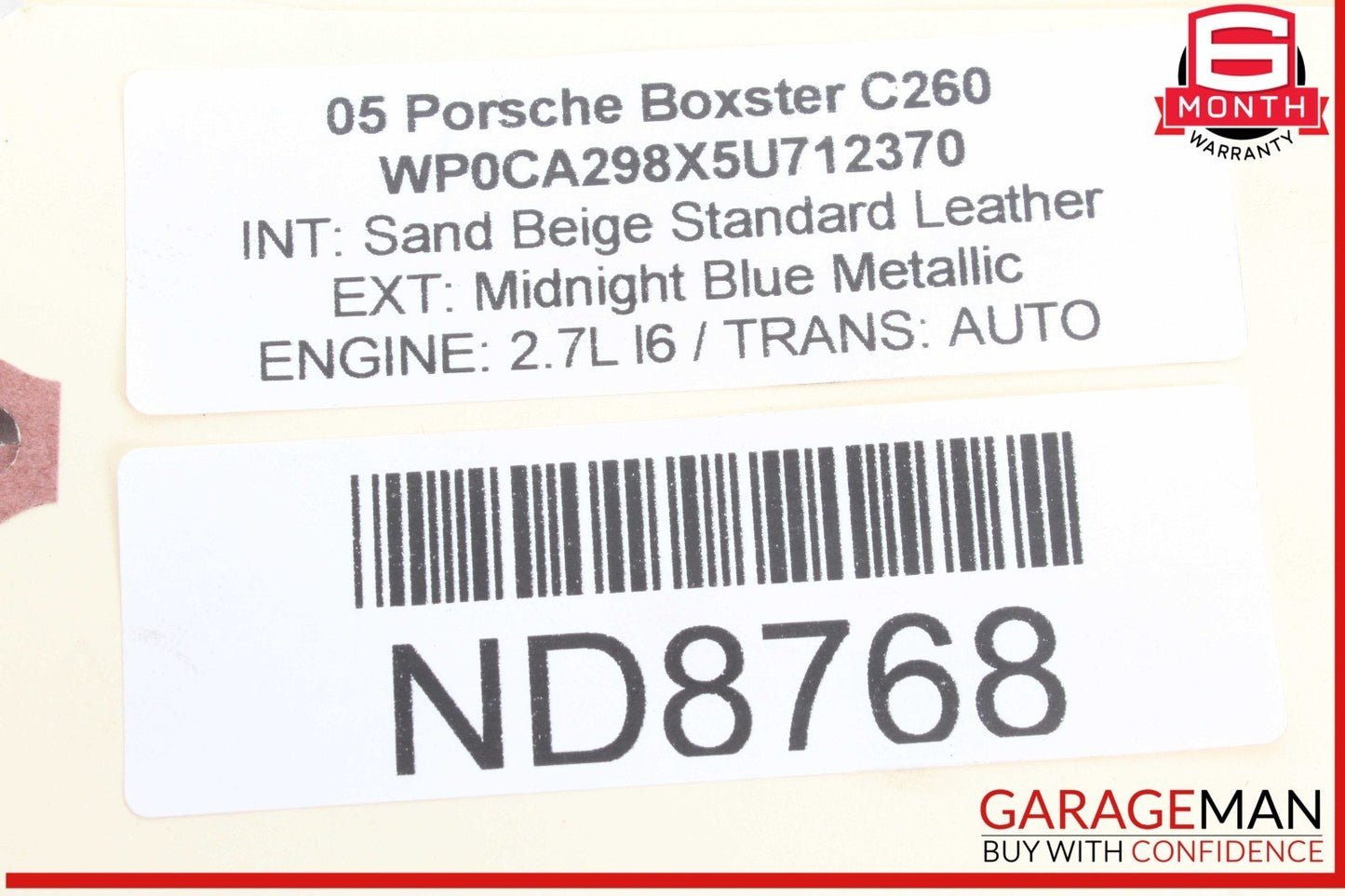 05-08 Porsche Boxster 987 Rear Right Passenger Side Bumper Guide Heat Shield OEM
