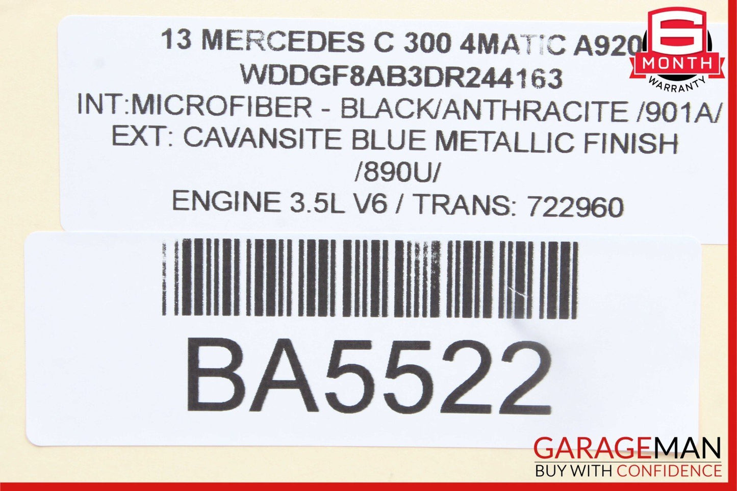 08-14 Mercedes W204 C300 Rear Left Driver Side Exterior Door Handle Black