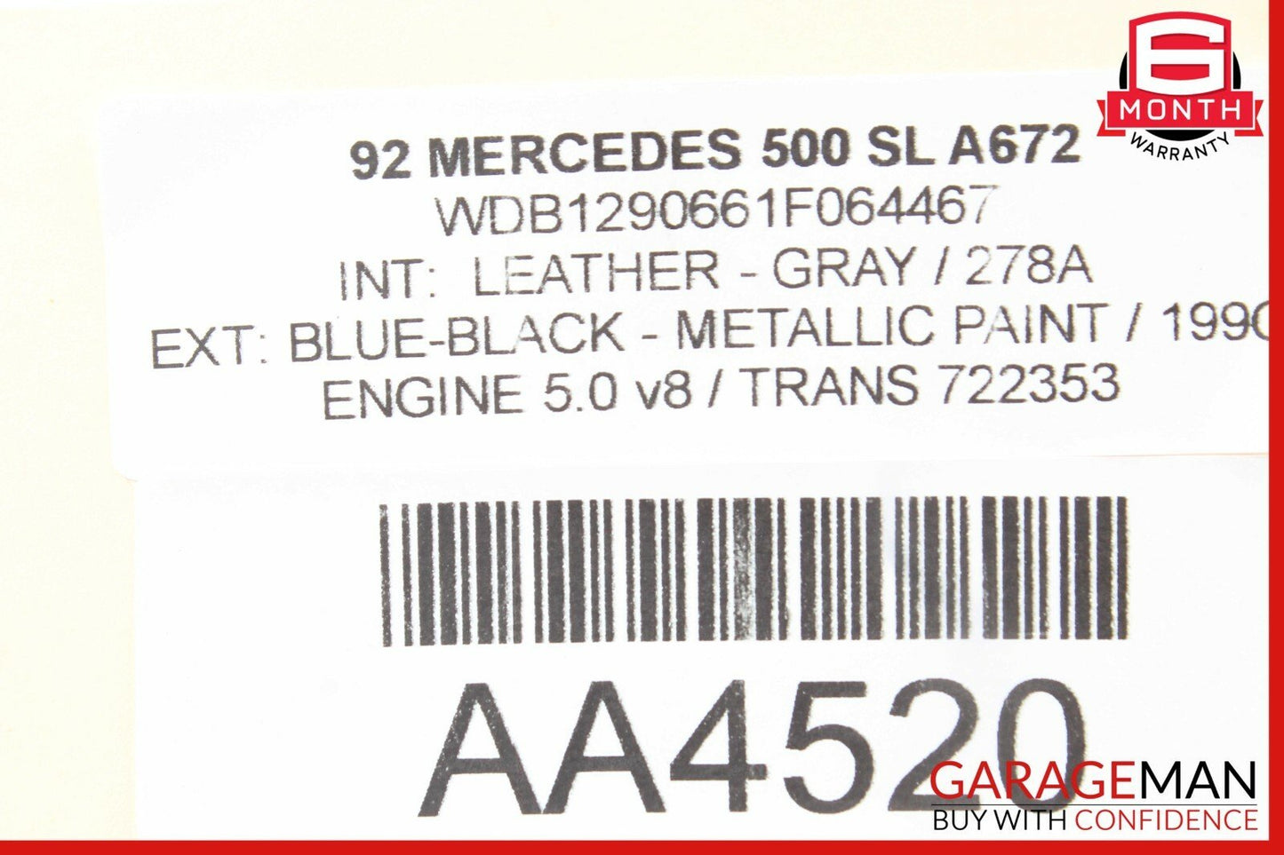 90-99 Mercedes R129 500SL SL500 S500 400SEL Engine Motor Starter 0041517801 OEM