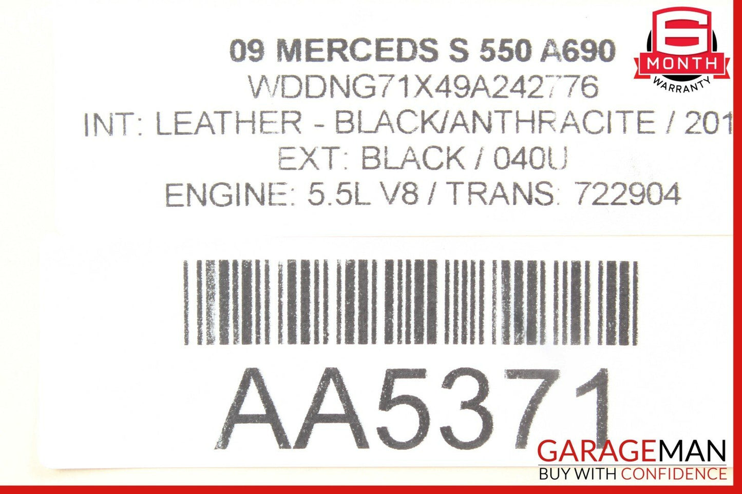 07-09 Mercedes W221 S550 Front Left / Right Top Upper Seat Cushion Cover Black