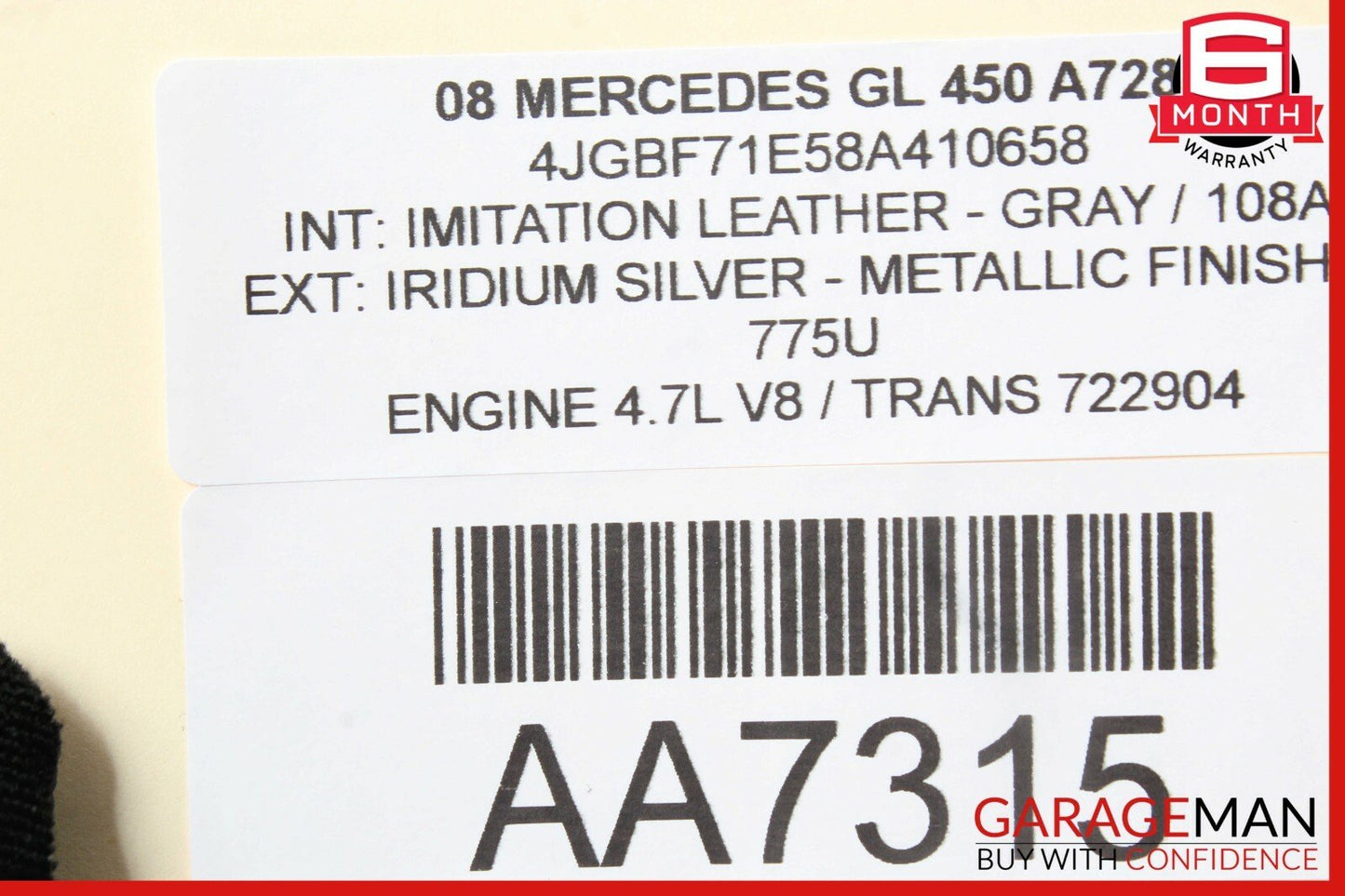 07-12 Mercedes X164 GL450 Front Right Side Lower Bottom Seat Cushion Grey