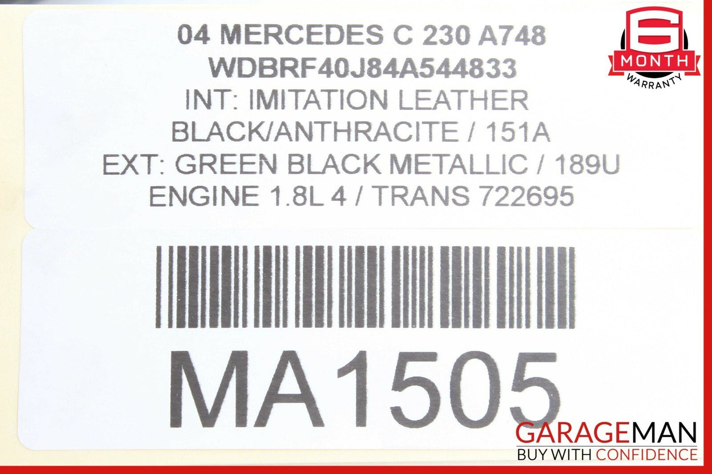 01-07 Mercedes W203 C230 Rear Left Driver Side Exterior Door Handle Green Black