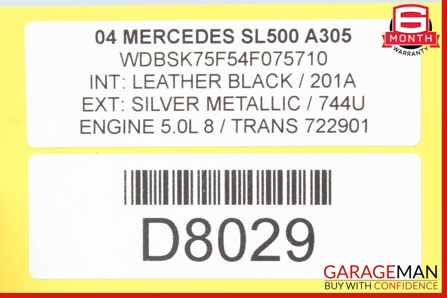03-08 Mercedes R230 SL500 Convertible Roof Hard Top Folding Panel Silver OEM