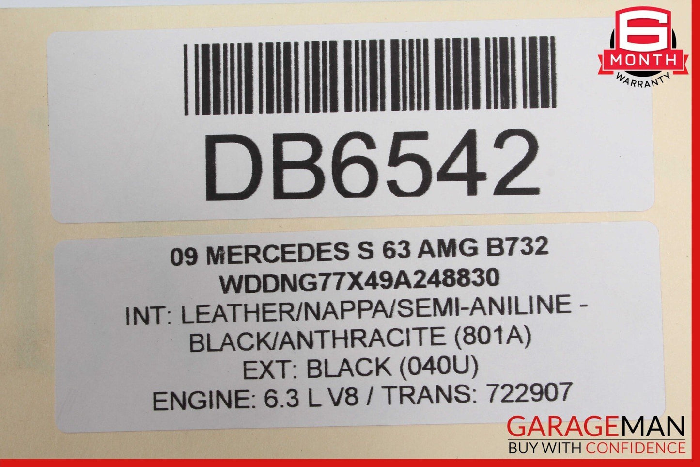 08-09 Mercedes W221 S63 AMG Rear Right Passenger Side Door Panel Black OEM