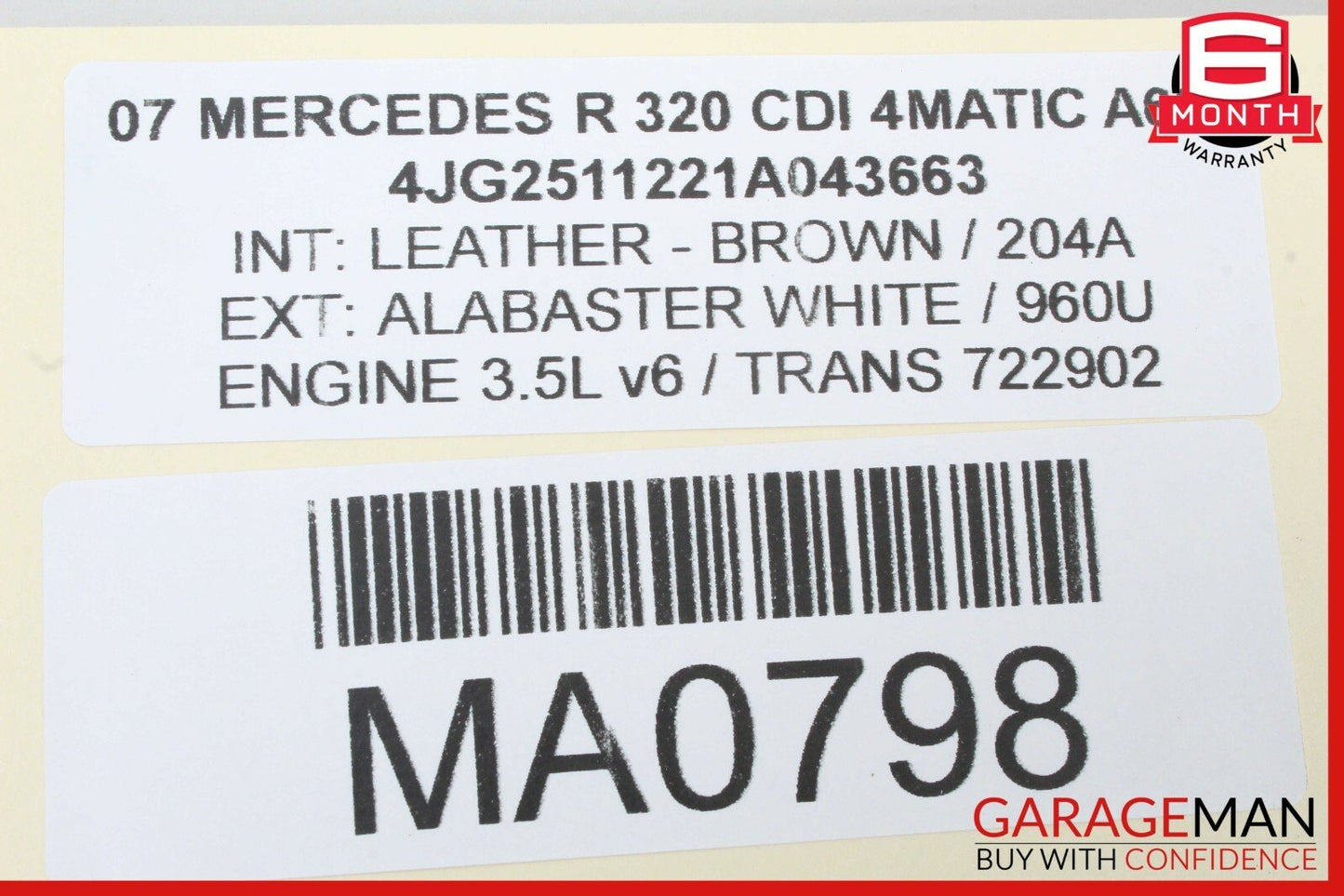 06-10 Mercedes W251 R320 R350 Front Right Side Top Upper Seat Cushion Brown OEM