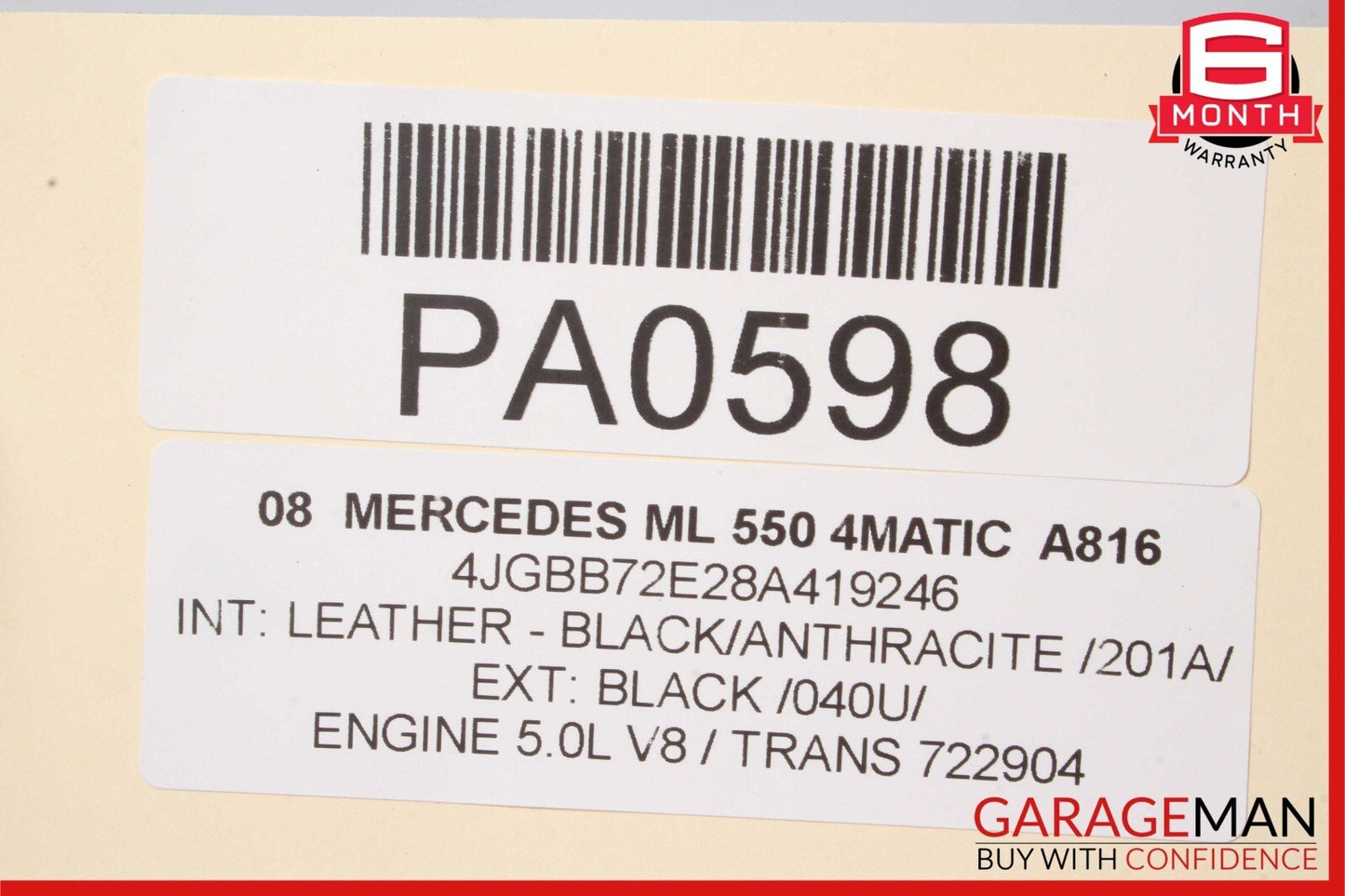 06-08 Mercedes W164 ML550 Front Left Side Top Upper Seat Cushion Cover Black