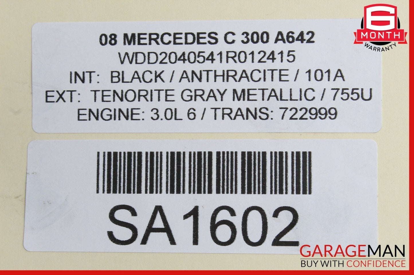 08-11 Mercedes W204 C300 Rear Left Door Lock Latch Actuator w/ Handle Gray