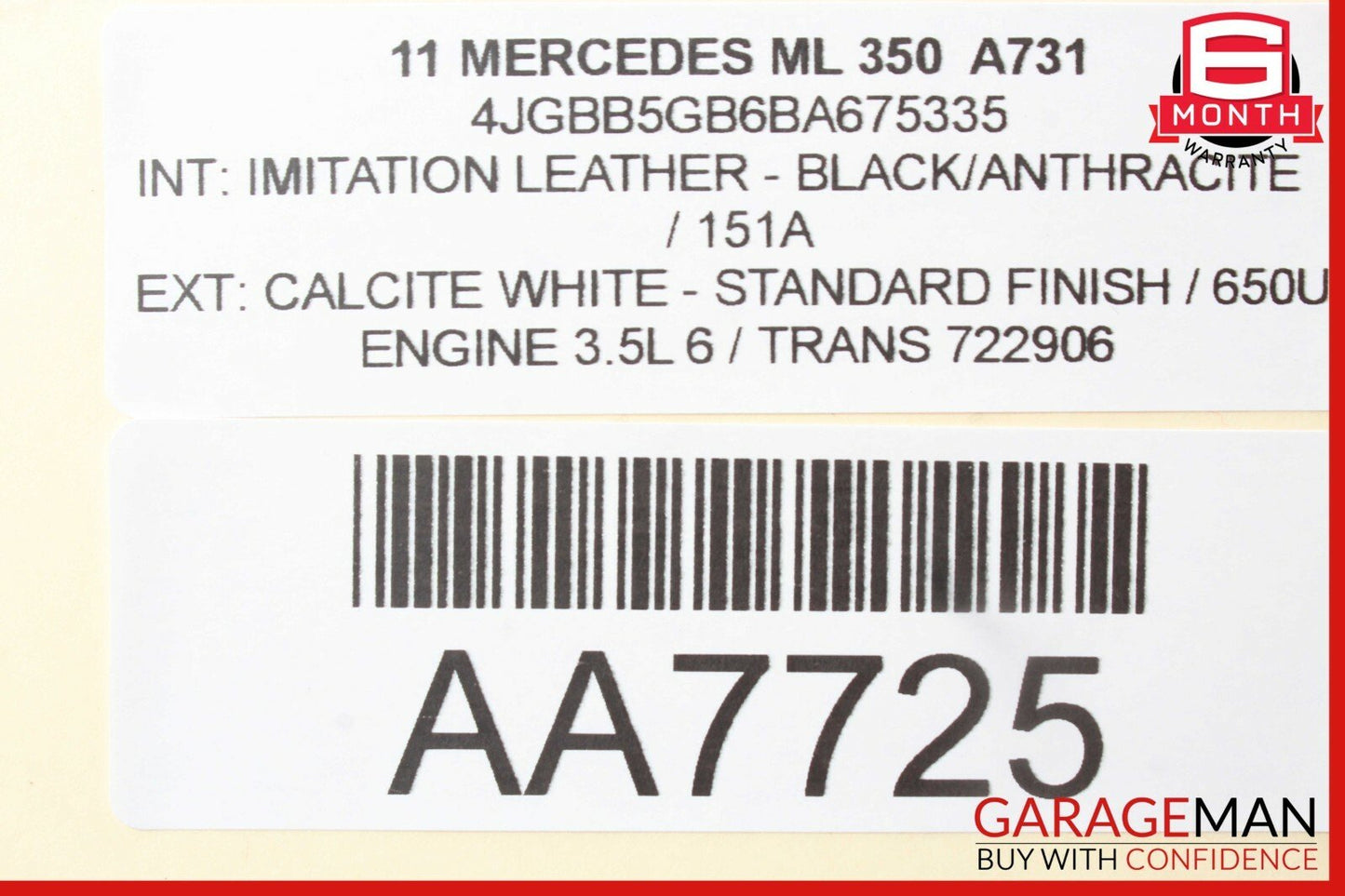 09-13 Mercedes W164 ML350 R350 Front Left Side Upper Seat Cushion Black OEM