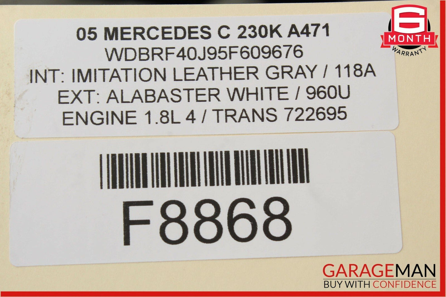 05-07 Mercedes W203 C230 Front Left Headlight Head Light Lamp Halogen OEM