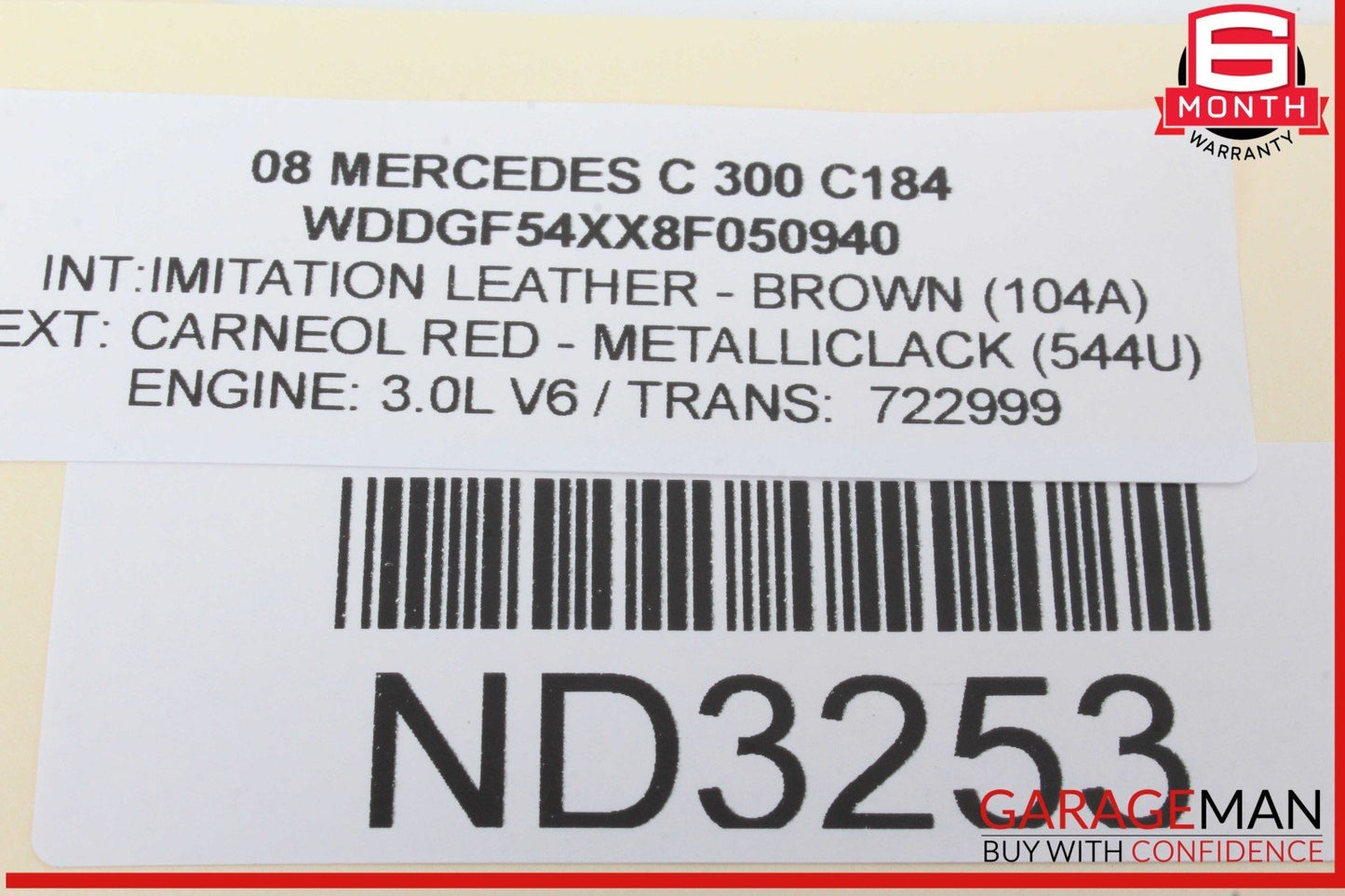 08-14 Mercedes W204 C300 C250 Right Side Roof Curtain Airbag Air Bag OEM
