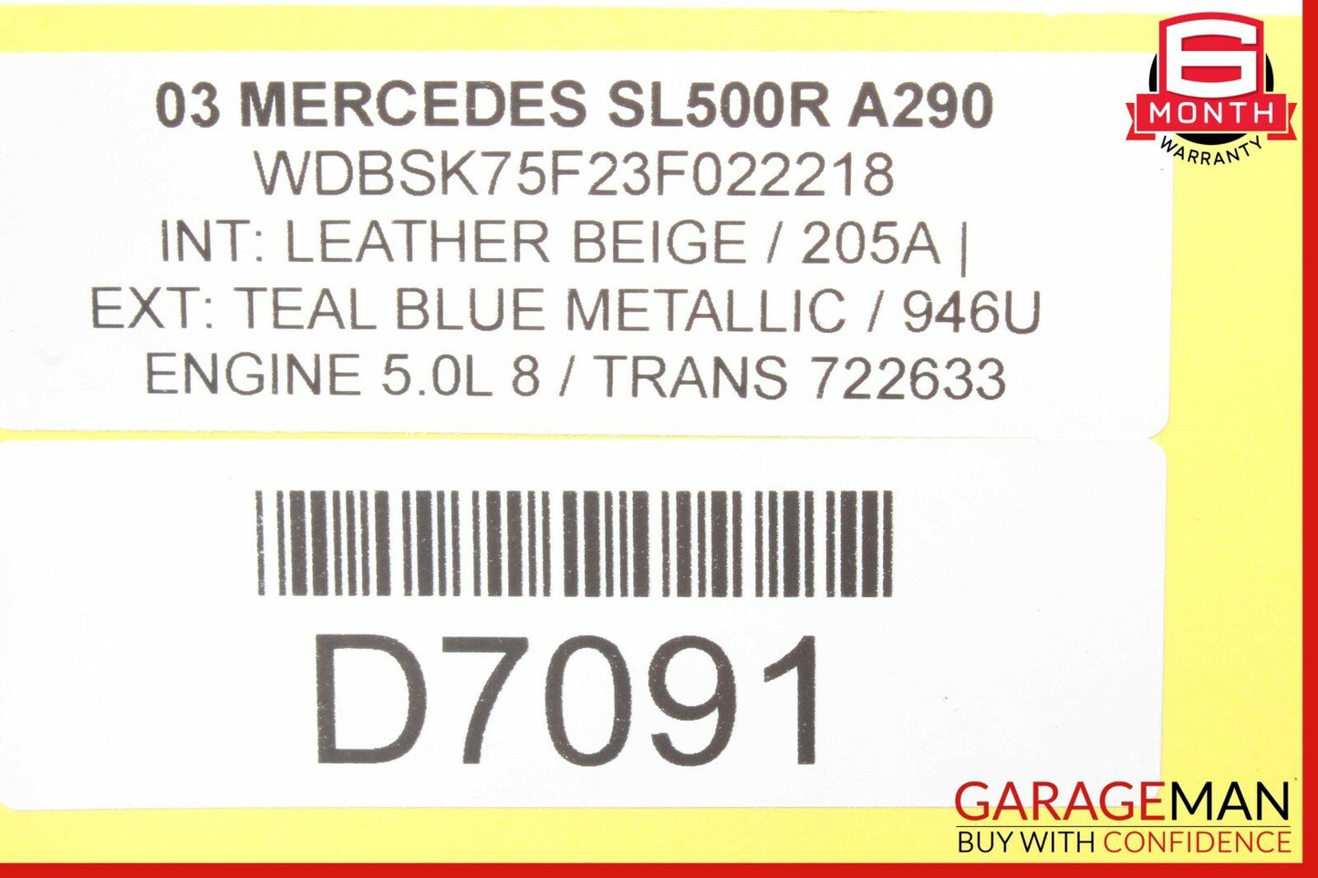 03-11 Mercedes R230 SL500 SL600 Rear Bumper Reinforcement Impact Crash Bar Rebar