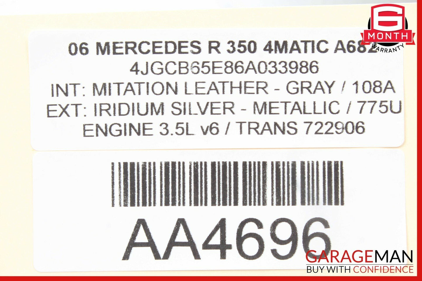 06-12 Mercedes W251 R350 GL450 ML350 Interior Top Upper Rear View Mirror Gray