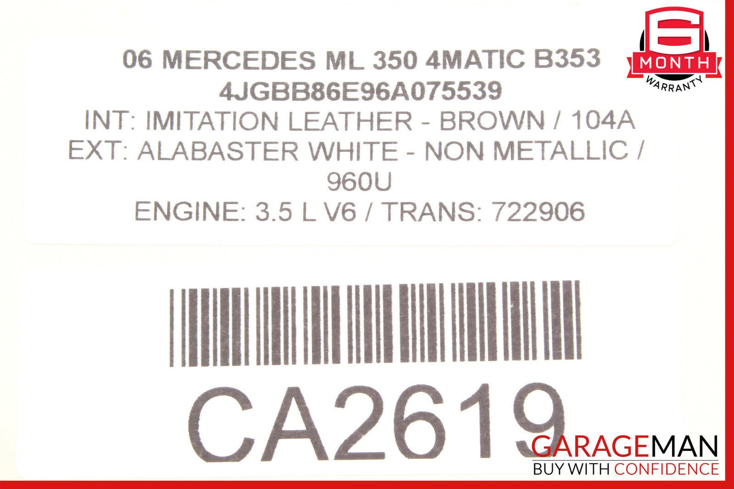 06-13 Mercedes W164 ML350 GL550 R350 Window Regulator Motor Front Right Side OEM