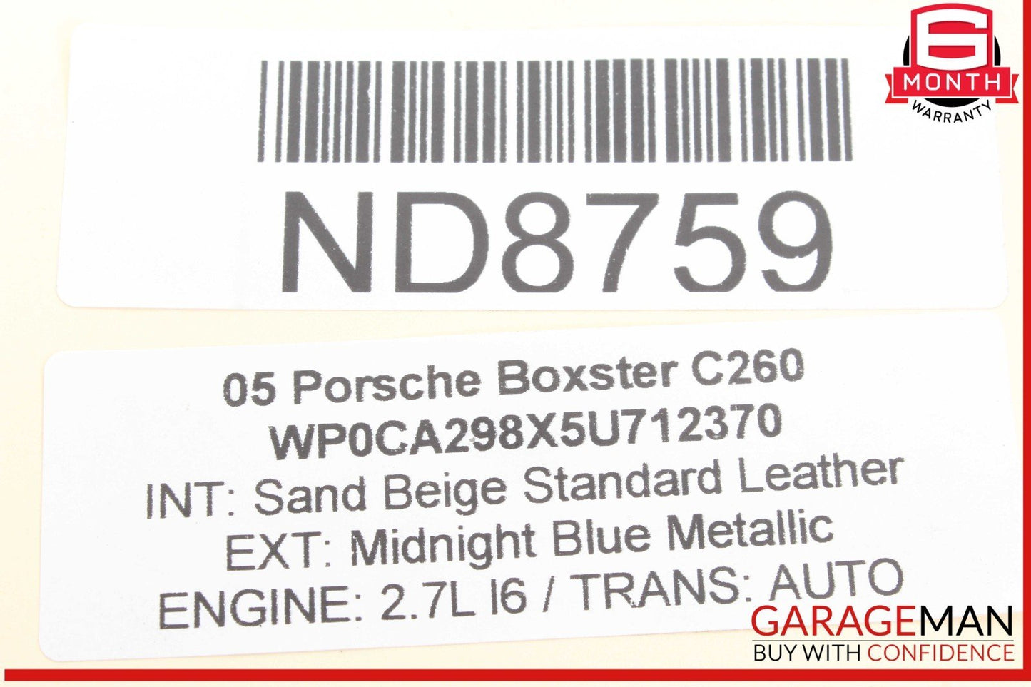 97-05 Porsche Boxster 987 Rear Left or Right Side Lower Control Arm Track OEM