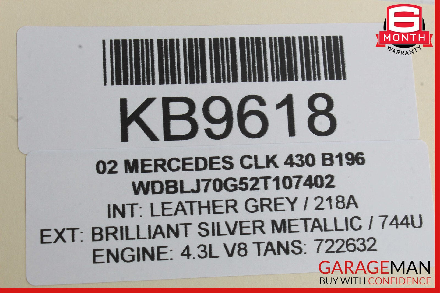 03-08 Mercedes R230 SL500 Front Right / Left Seat Headrest Head Rest Gray OEM