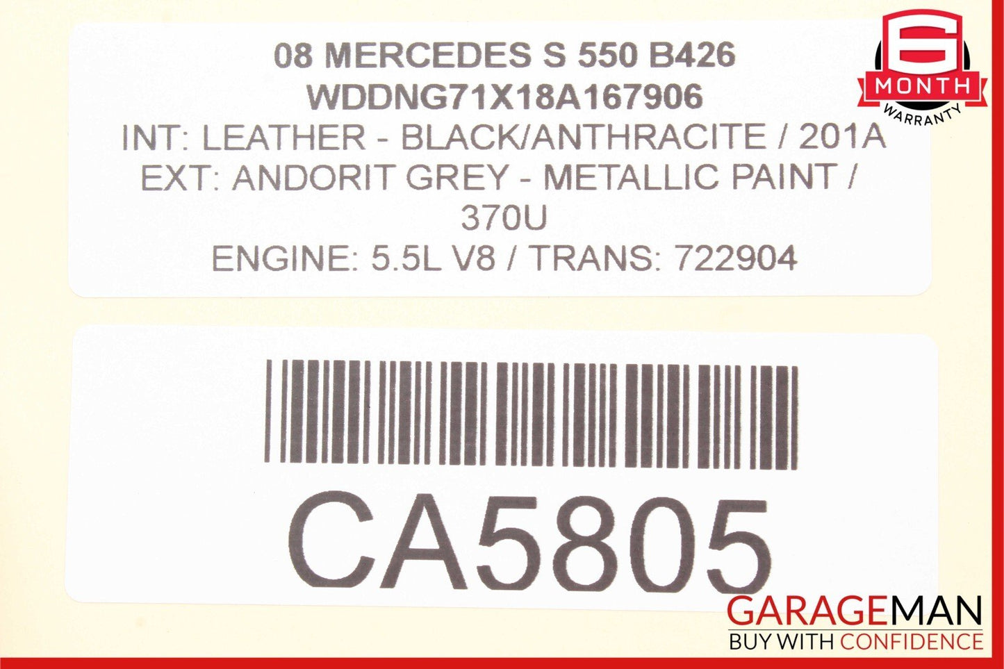 07-09 Mercedes W221 S550 S450 S63 AMG Interior Rear View Mirror 2218110007 Grey