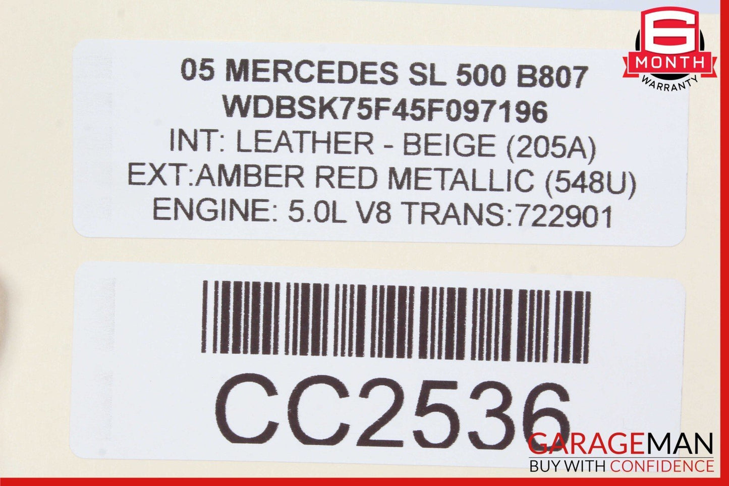 03-06 Mercedes R230 SL500 Front Right Side Upper Top Seat Cushion Cover Beige