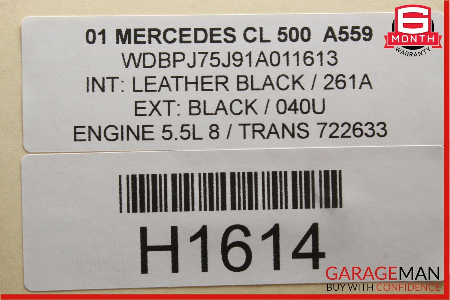 00-06 Mercedes W215 CL500 CL600 CL55 AMG Interior Upper Rear View Mirror Grey