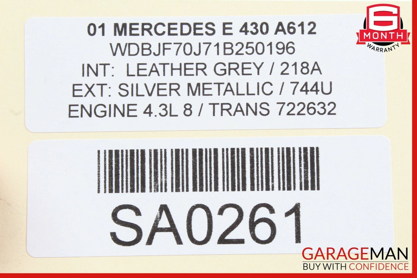 96-03 Mercedes W210 E320 Rear Left Driver Side Interior Door Panel Grey OEM