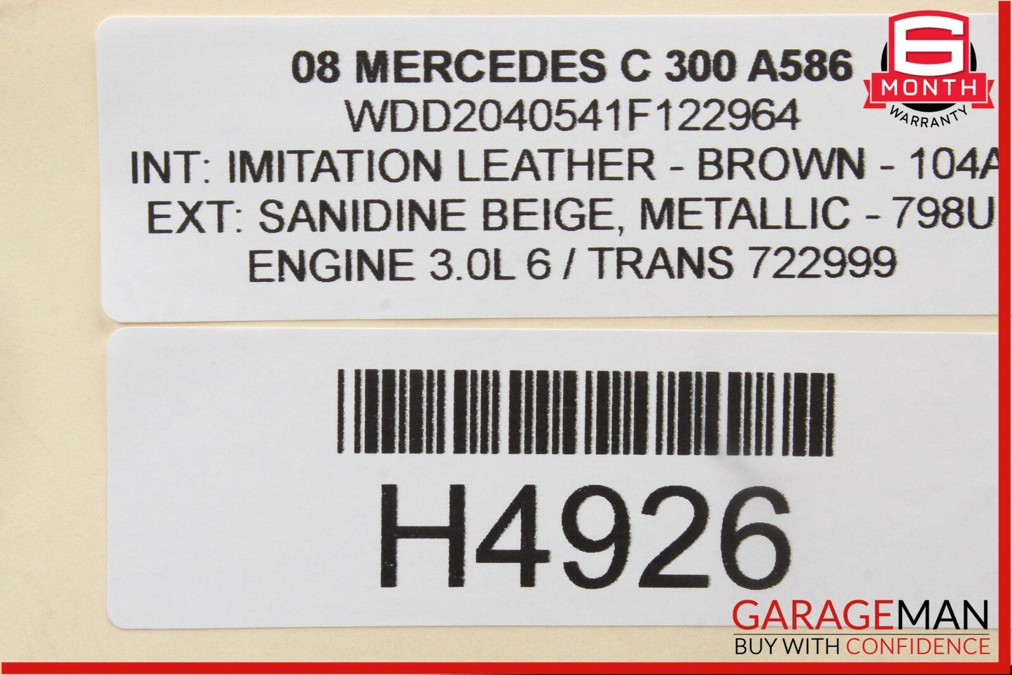 08-09 Mercedes W204 C300 C63 AMG Front Left Side Mirror Door Rear View Beige