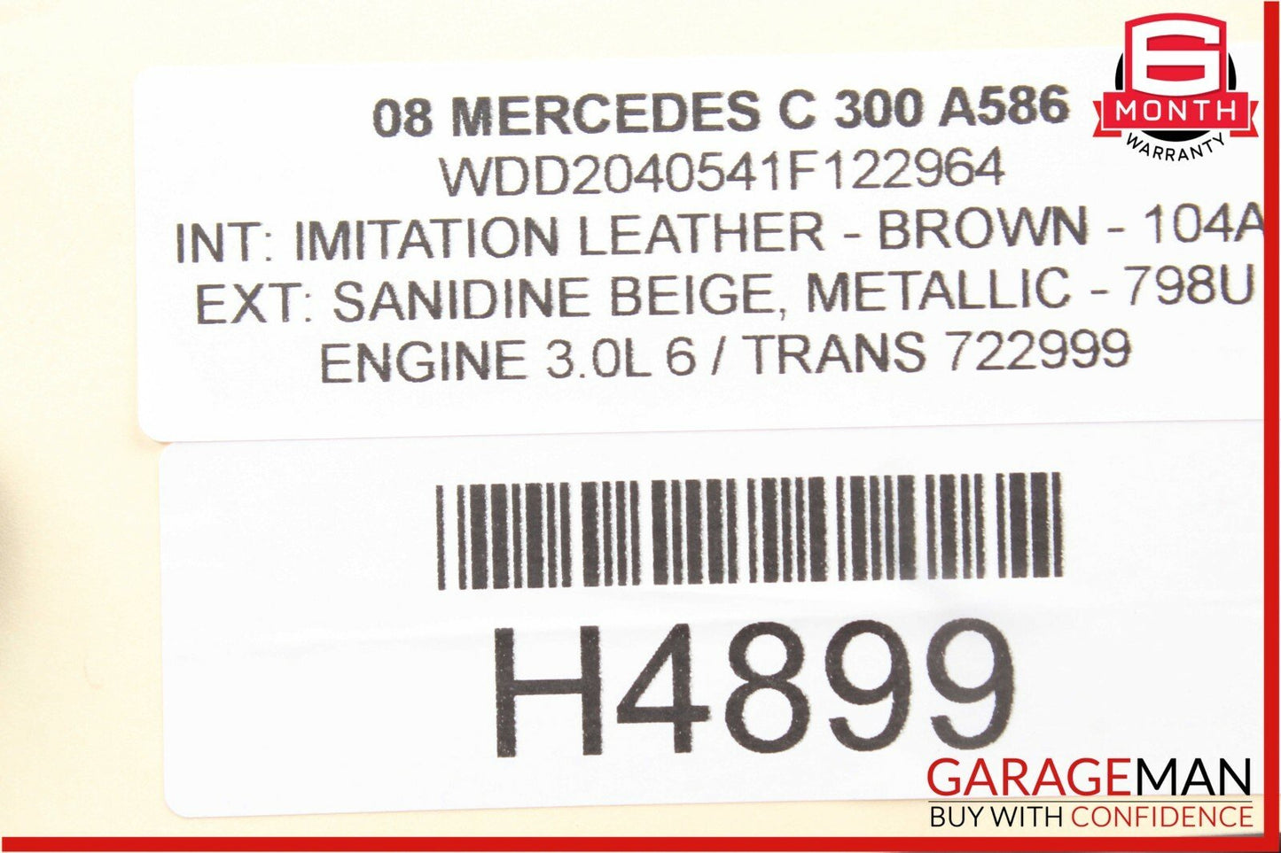 08-14 Mercedes W204 C250 C300 Top Upper Rear View Mirror Assembly Brown