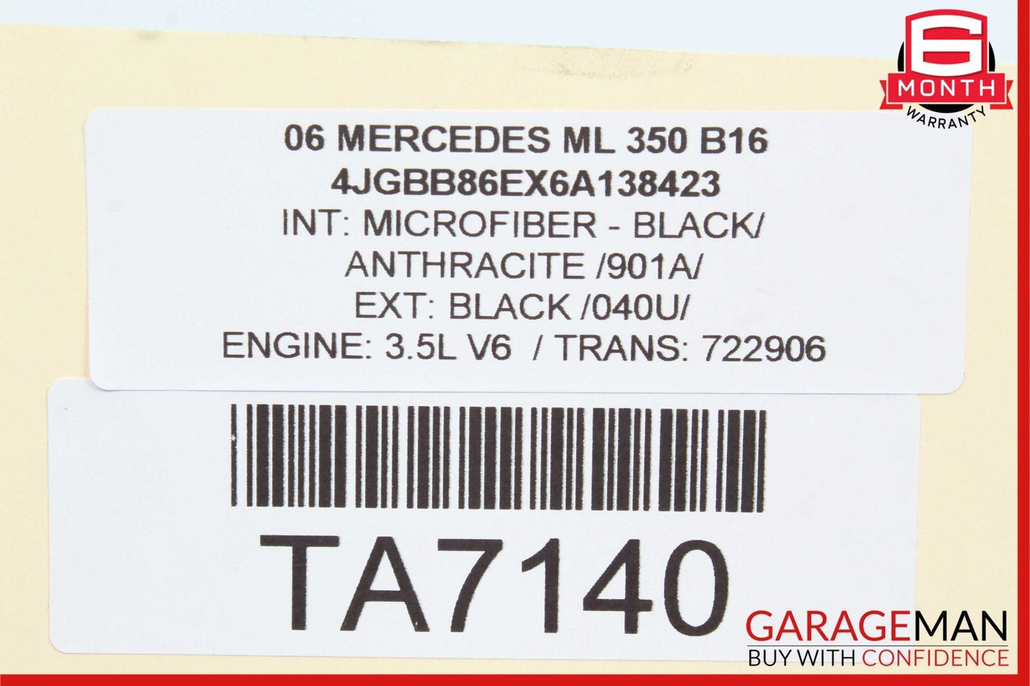 06-09 Mercedes ML350 GL450 R500 Front Right Seat Belt Seatbelt Retractor Black